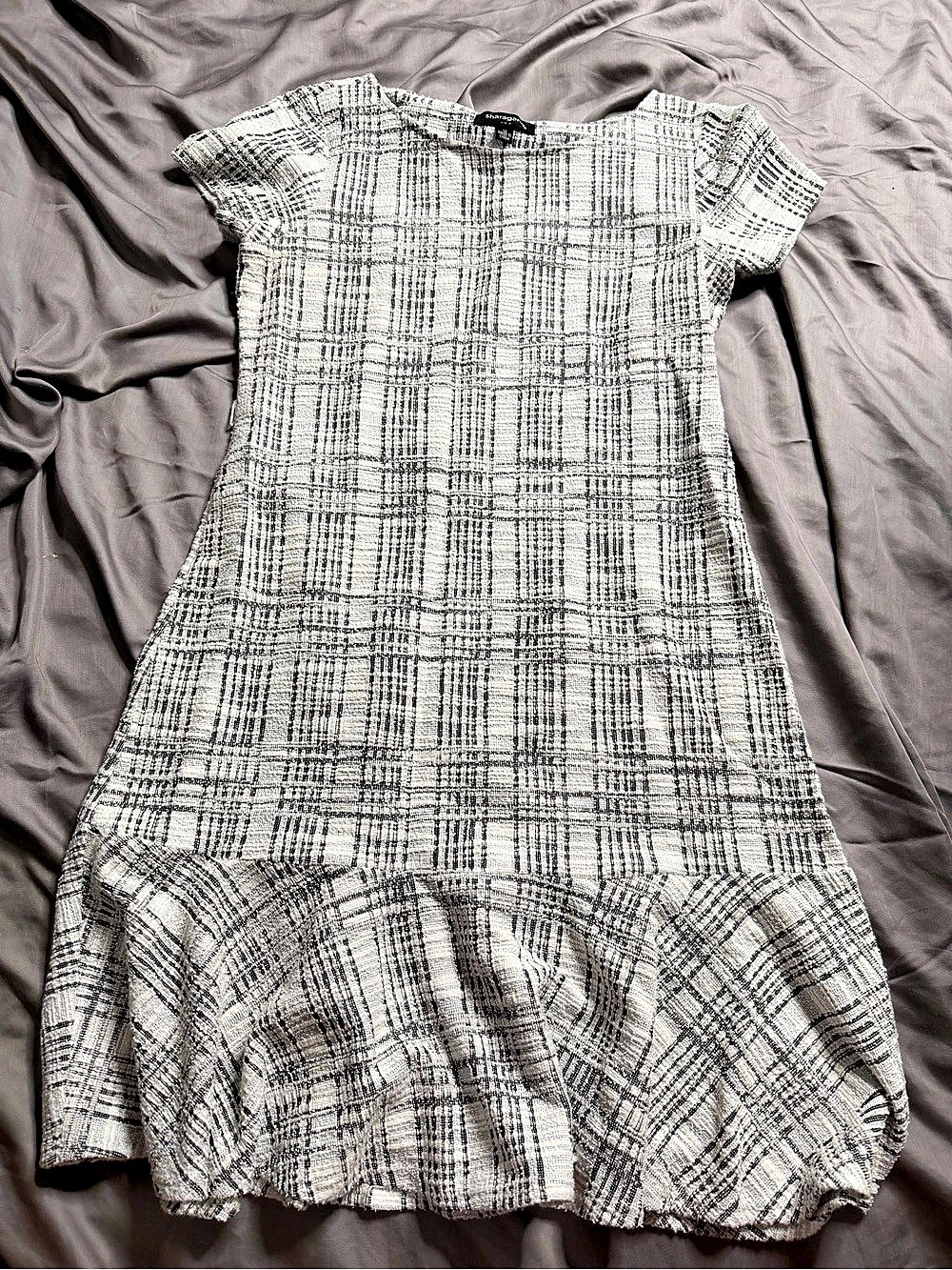 Sharagano Plaid Mini Dress White & Black Size 12